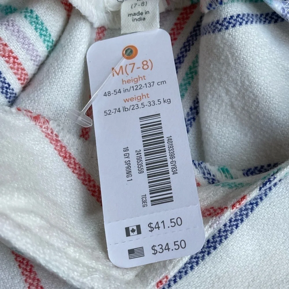 NWT Gymboree Girls Tunic 100% Cotton Fringe Flannel Feel Striped V Neck SZ 7/8